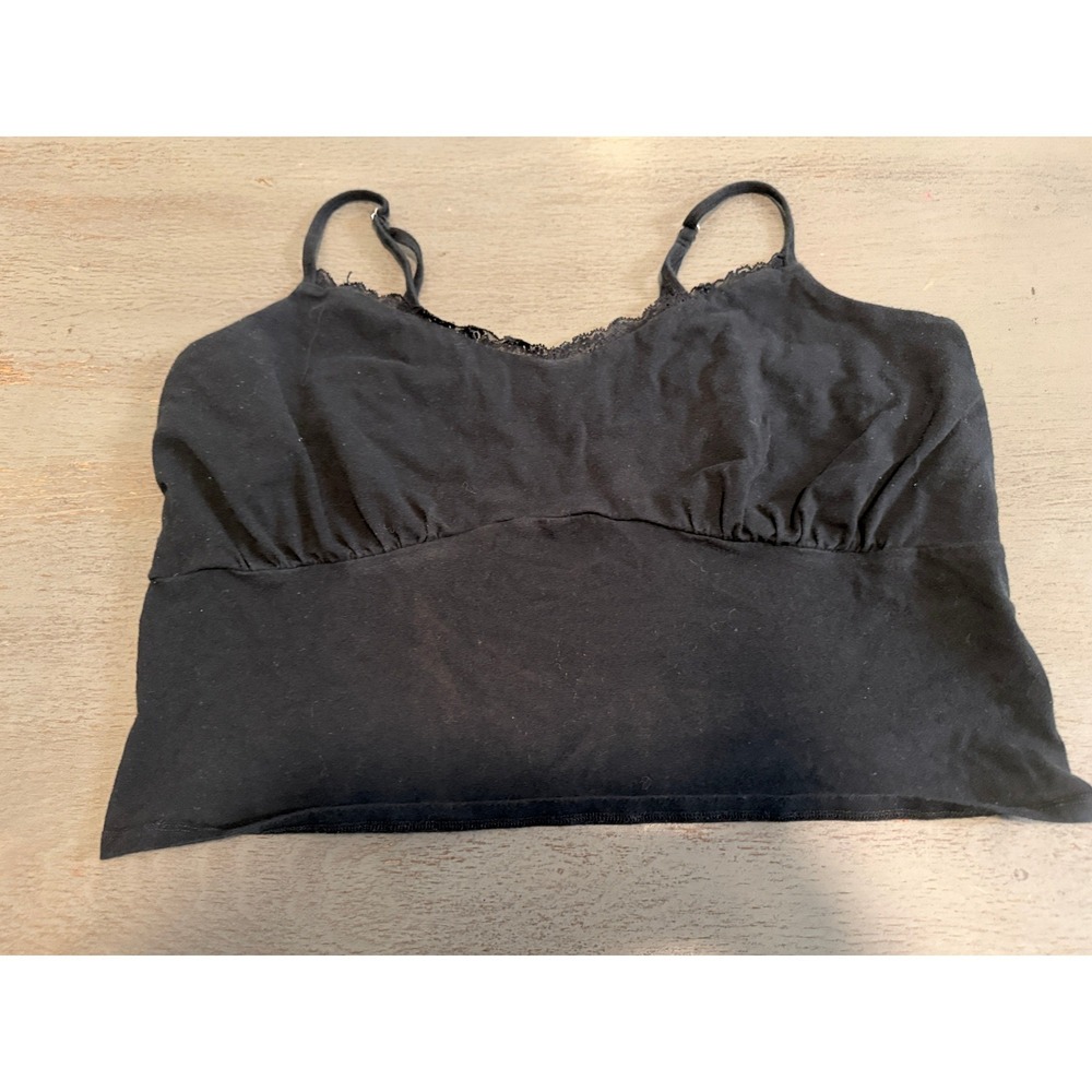 Hollister California Black Lace Trim Cami Cropped Tank Top XXL Adjustable Straps